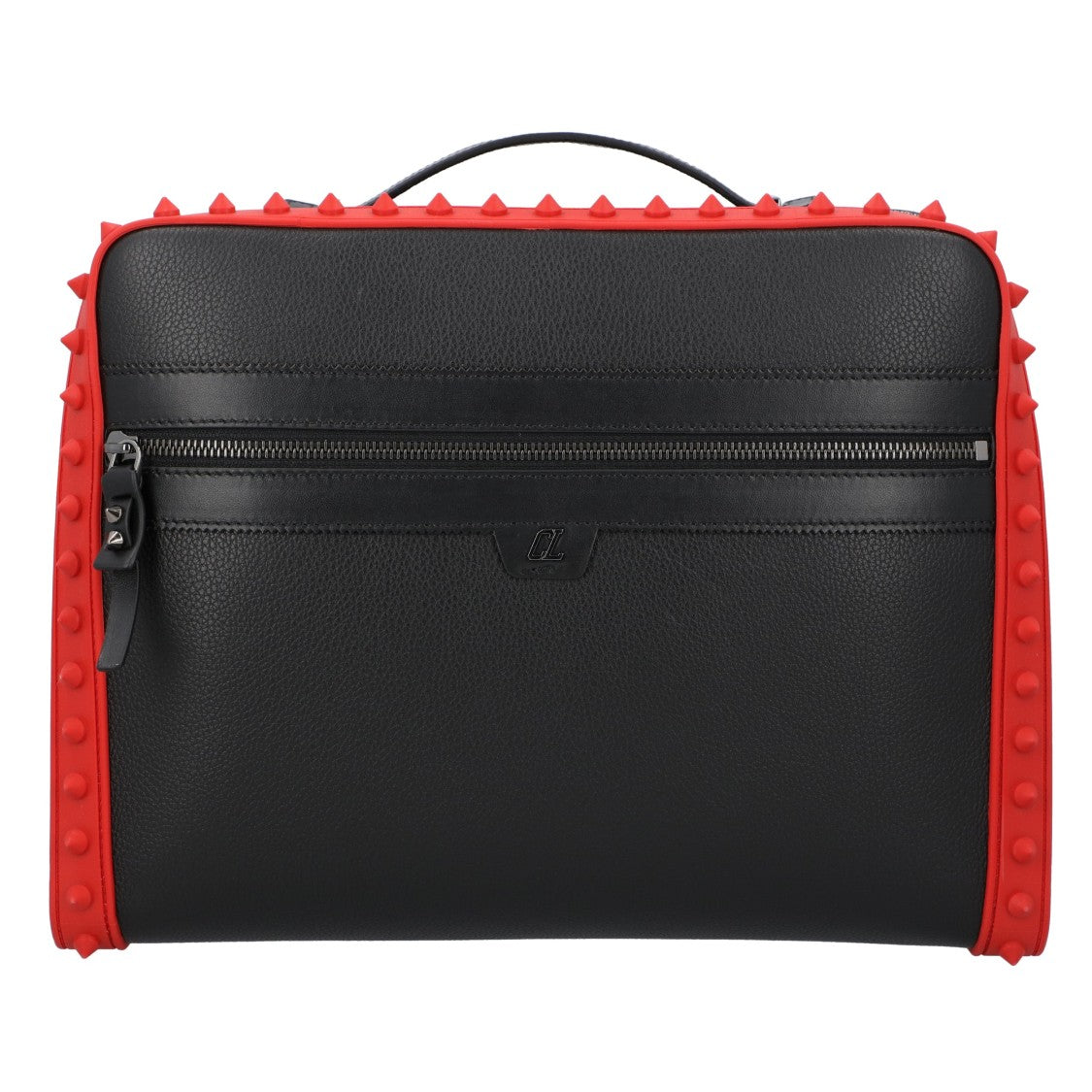 Christian Louboutin Black Leather Briefcase With Red Studded Edges And Modern Design