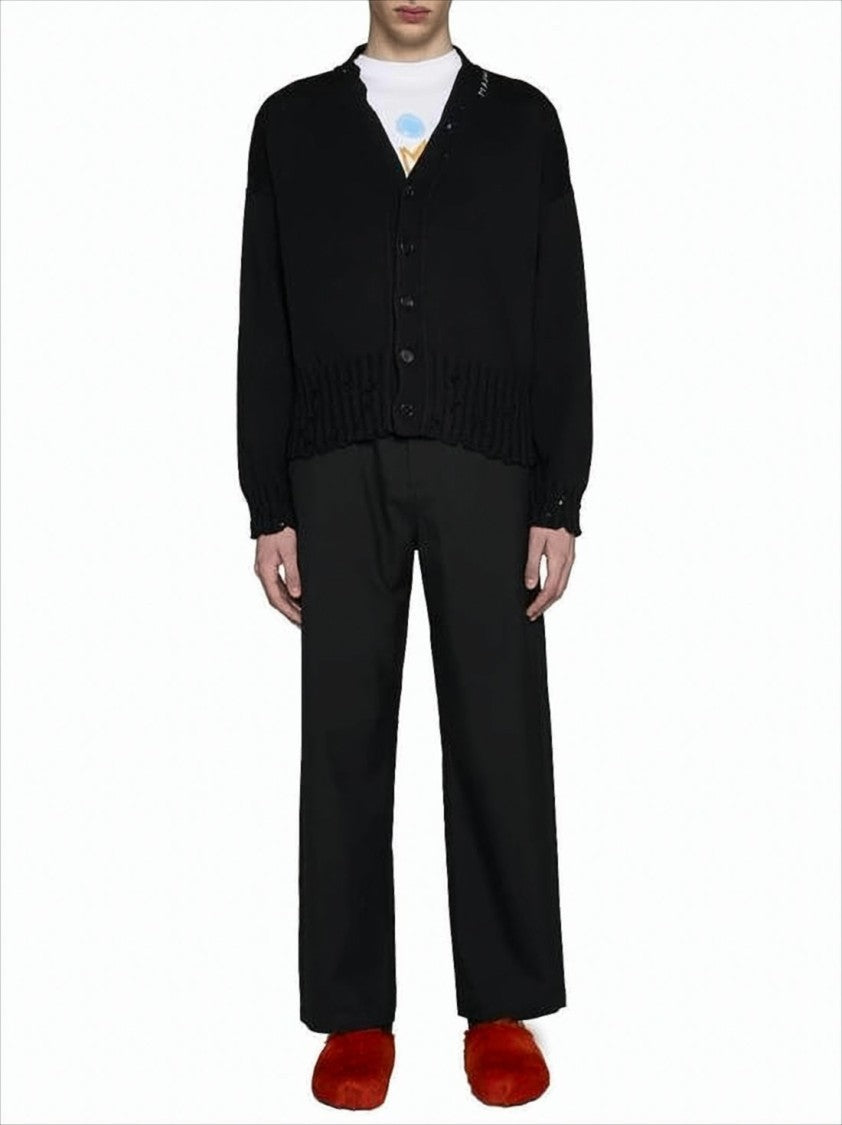 Marni Cropped Boxy Cardigan With Deep V-Neckline And Ribbed Details