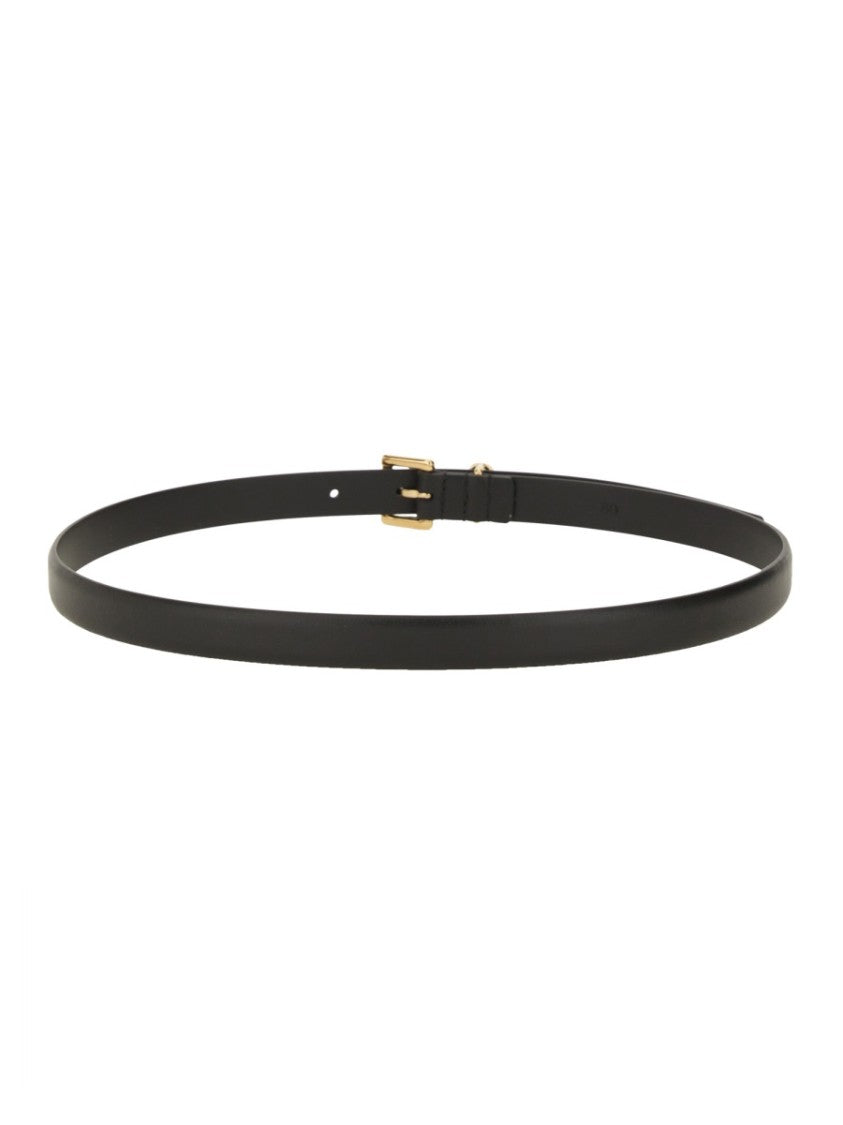 Ferragamo Slim Black Leather Belt With Classic Gold Buckle