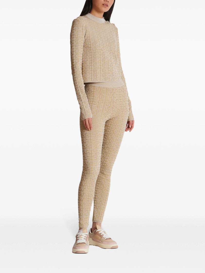 Balmain Neutral Leggings High-Waisted Knit Leggings