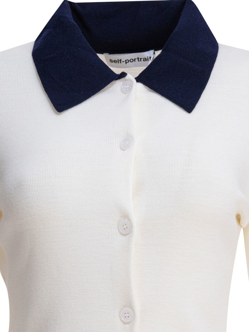 Self-Portrait Beige Merino Wool Cardigan