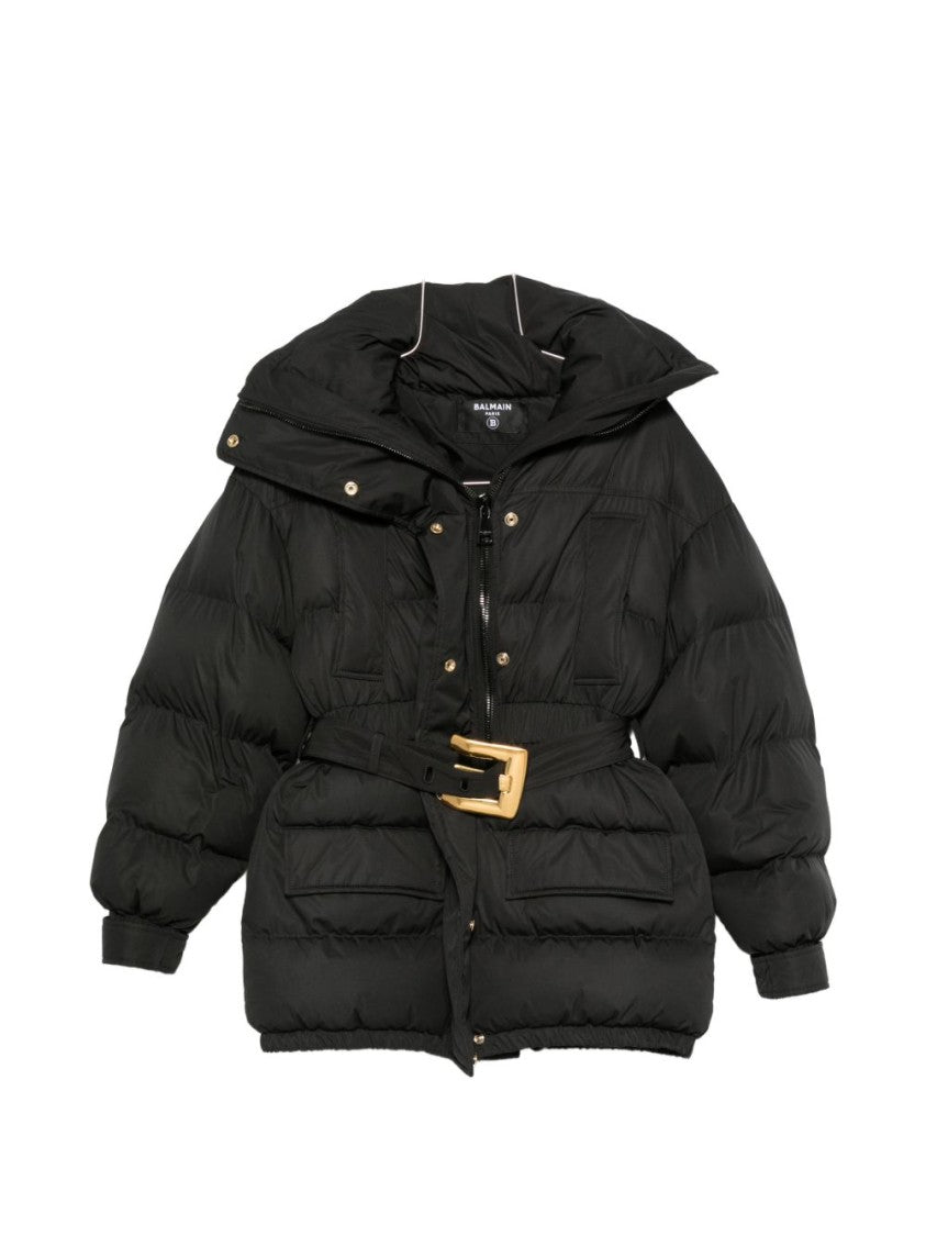 Balmain Quilted Down Coat With High Neck