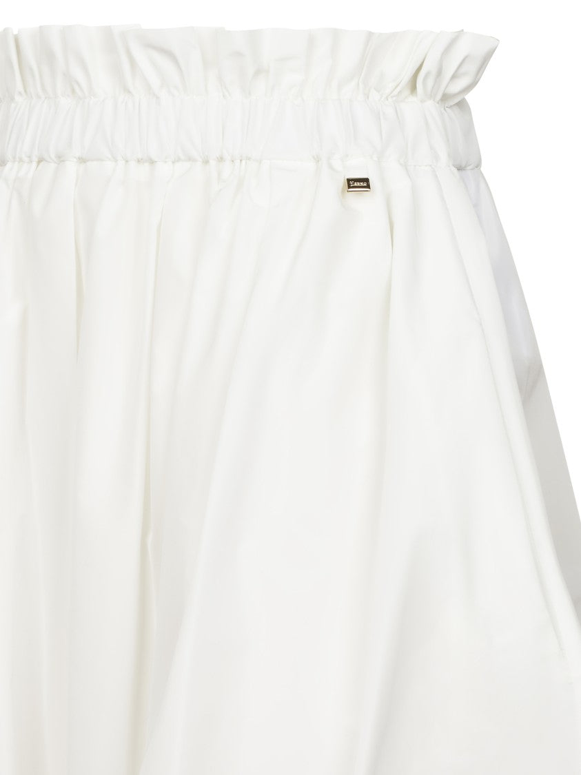 Herno Flowing White Skirt With Gathered Elastic Waistband