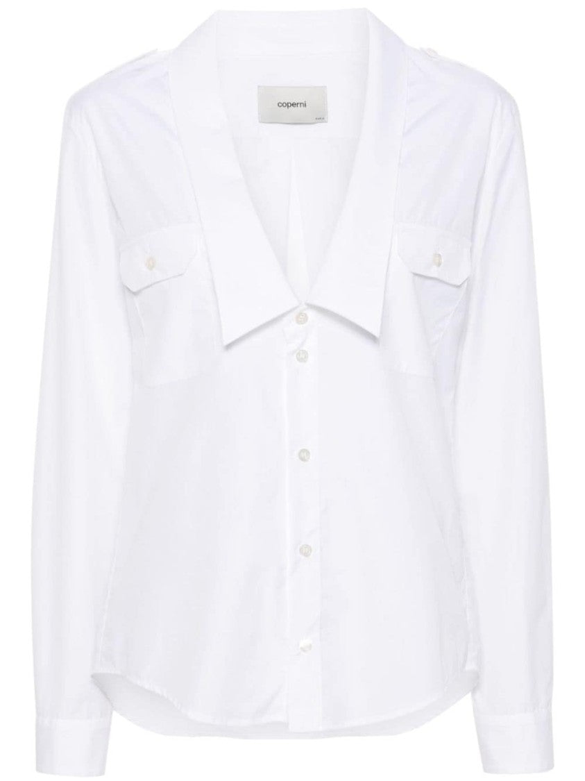Coperni V-Neck White Cotton Poplin Top