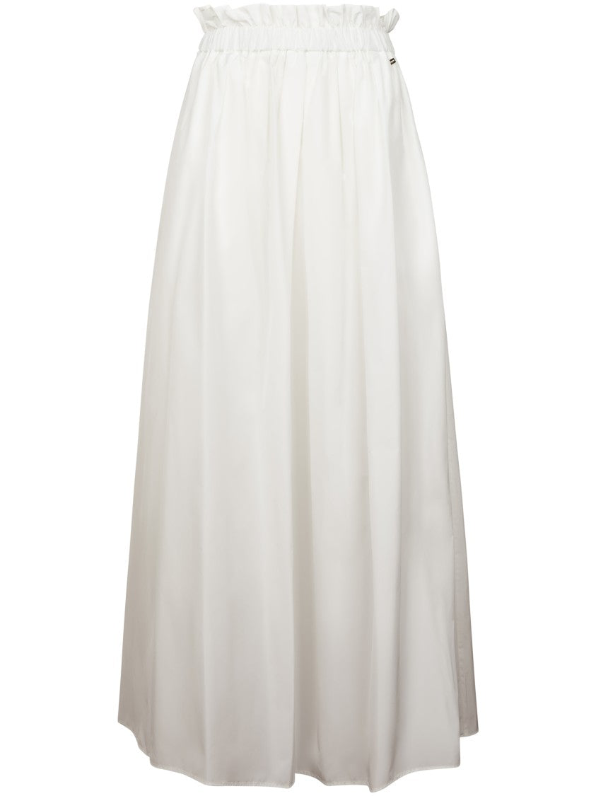Herno Flowing White Skirt With Gathered Elastic Waistband
