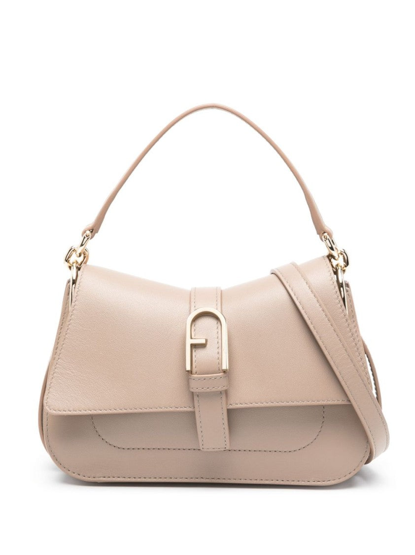 Furla Structured Leather Shoulder Bag With Buckle Closure