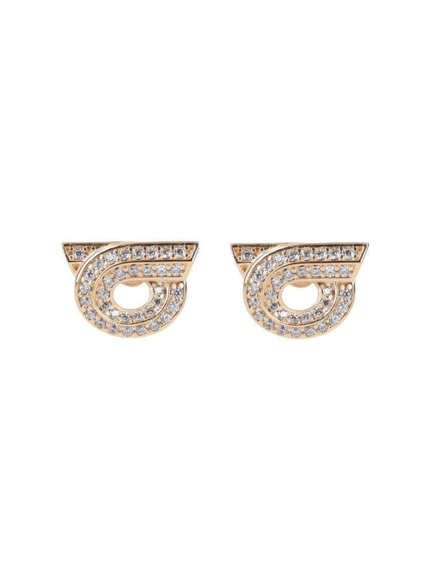 Ferragamo "Gancini" Rhinestone Earrings – Gold