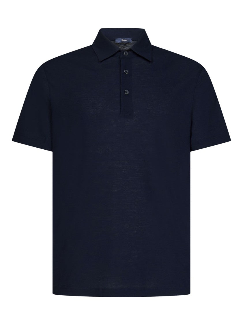 Herno Navy Blue Short-Sleeved Polo Shirt