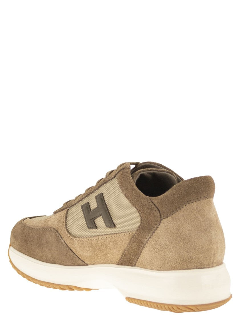 Hogan Suede And Technical Fabric Sneakers With Embossed Logo