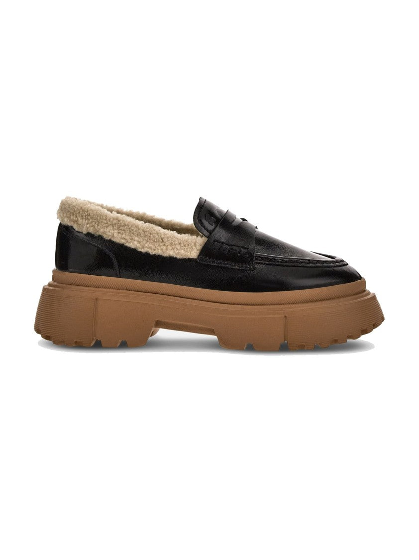 Hogan H629 Black Patent Leather Moccasins