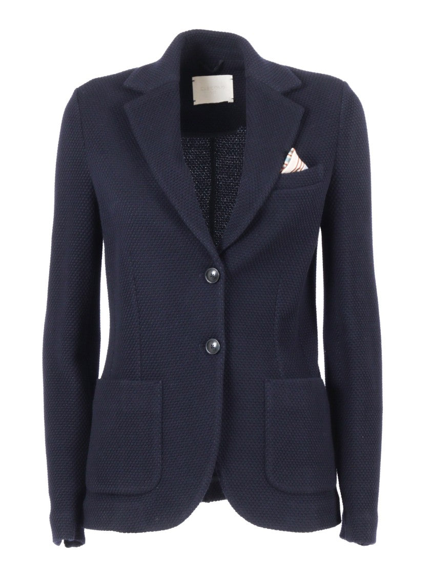 Circolo 1901 Textured Slim Fit Jacket With Classic Lapel And Contrasting Pocket Square