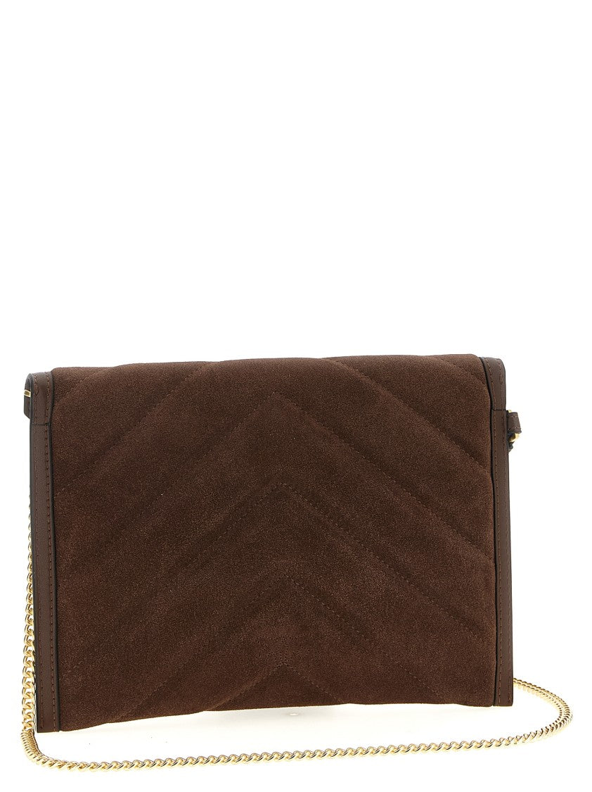Pinko Quilted Suede Clutch With Leather Accents