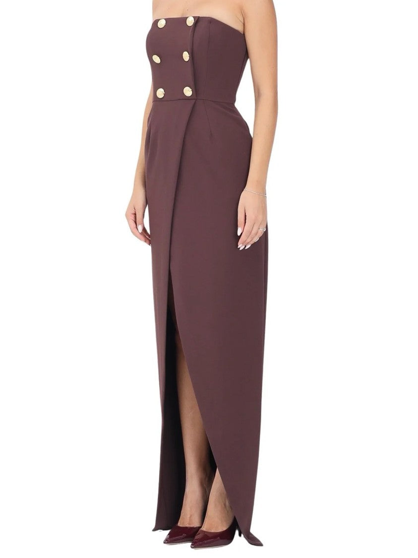Red Carpet E. Franchi Mermaid Silhouette Maxi Dress With Bustier Neckline And Gold Accents