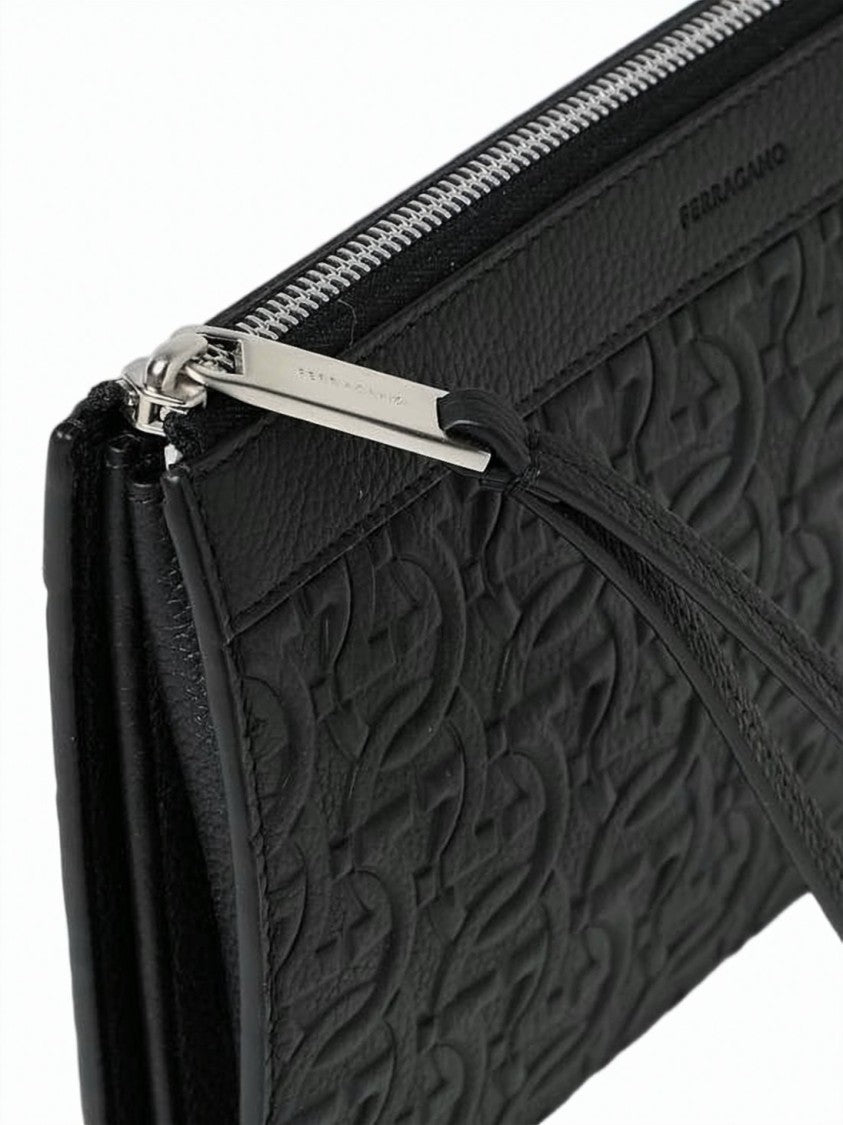 Salvatore Ferragamo Embossed Calfskin Leather Clutch