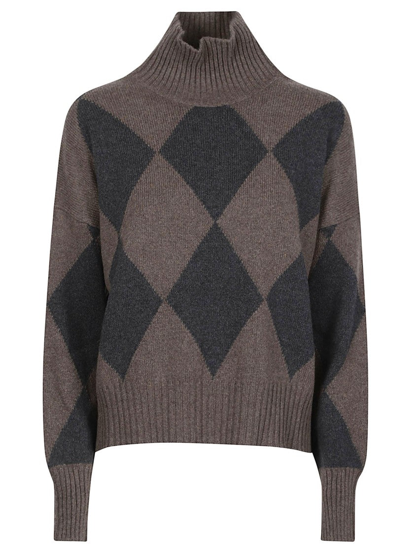 Aragona Argyle Cropped Cashmere Turtleneck