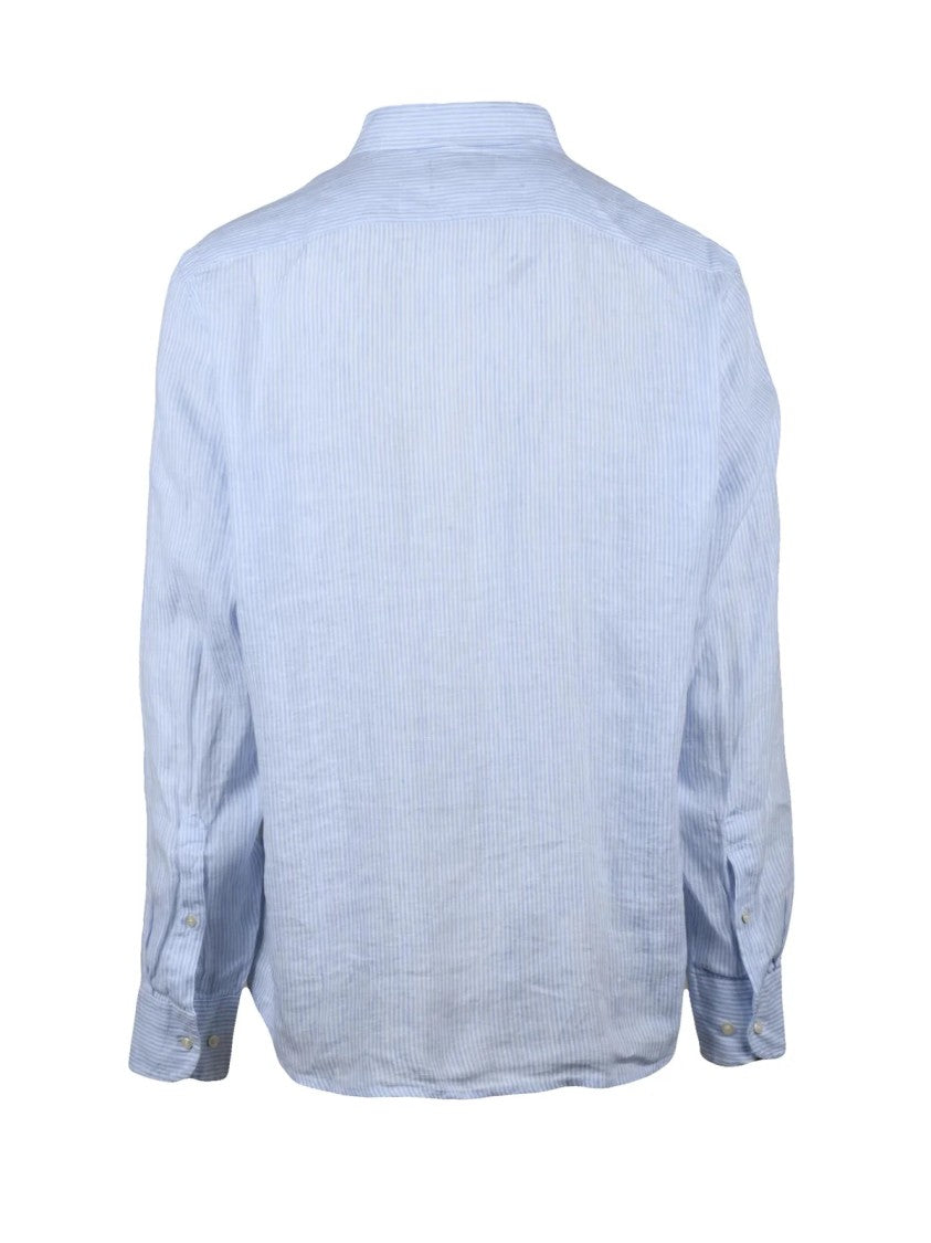 La Martina White Light Blue Linen Striped Shirt