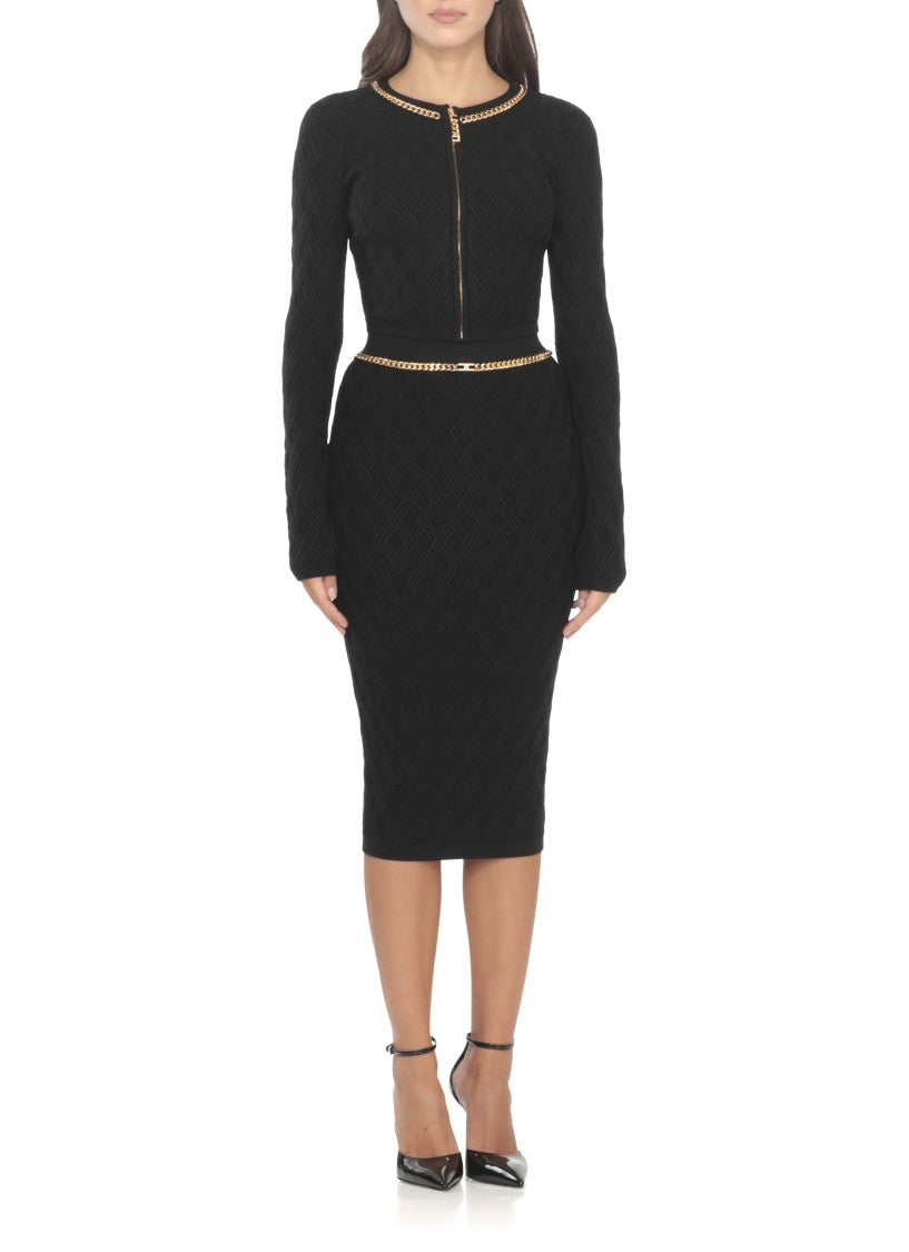 Elisabetta Franchi Fitted Black Cardigan With Gold Chain Detailing