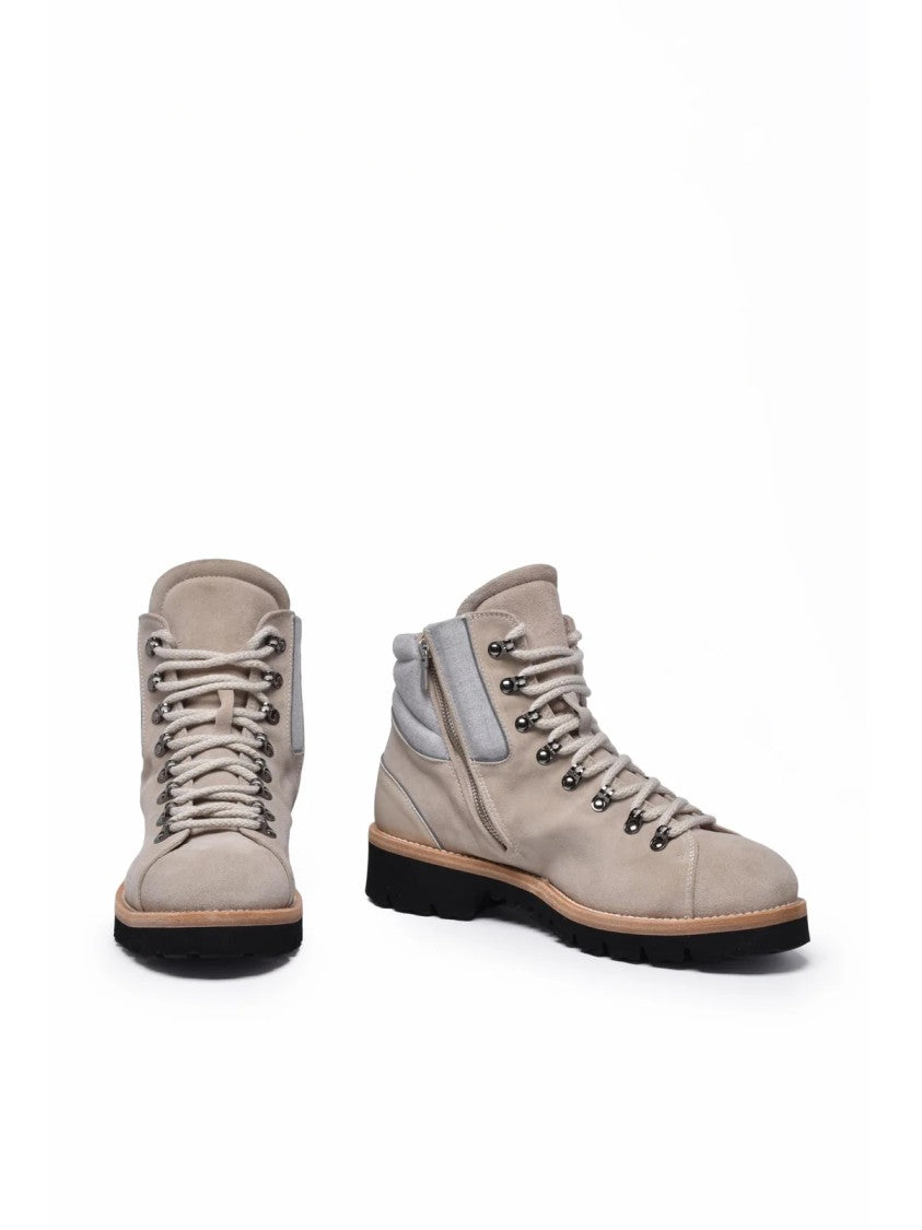 Eleventy Beige Side Zipper Suede Hiking Boots