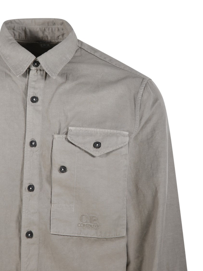 C.P. Company Button-Up Logo Shirt With Structured Collar