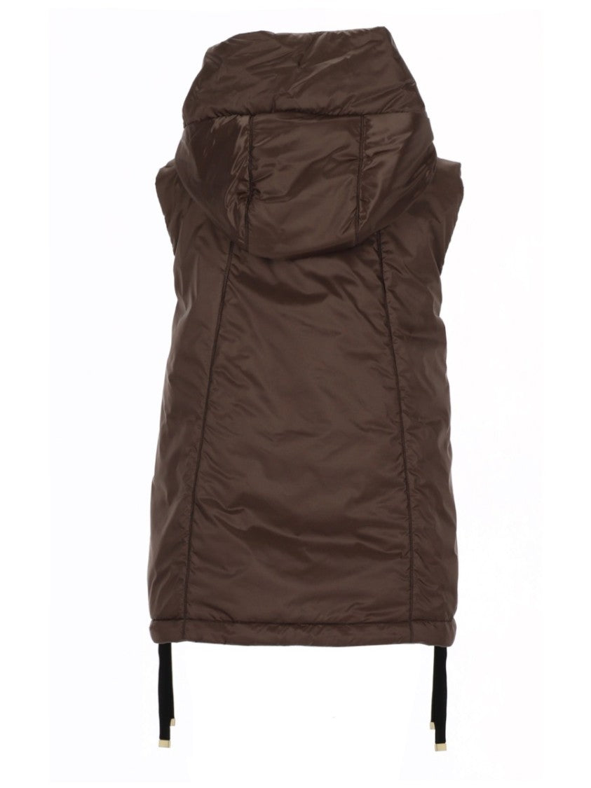 Max Mara Padded Brown Vest With High Collar And Adjustable Drawstrings