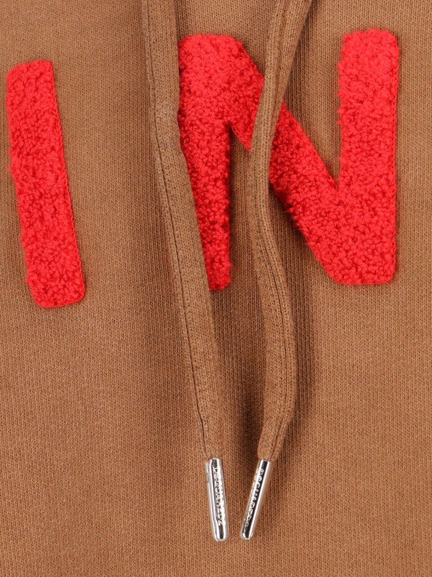 Dsquared2 Classic Knit Brown Hooded Sweatshirt With Relaxed Fit