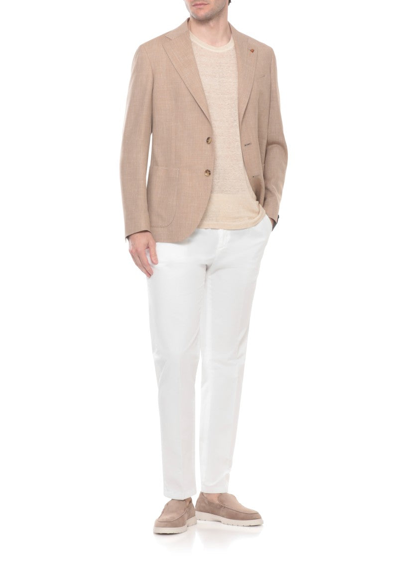 La Torre Red Beige Classic Lapel Wool Blazer