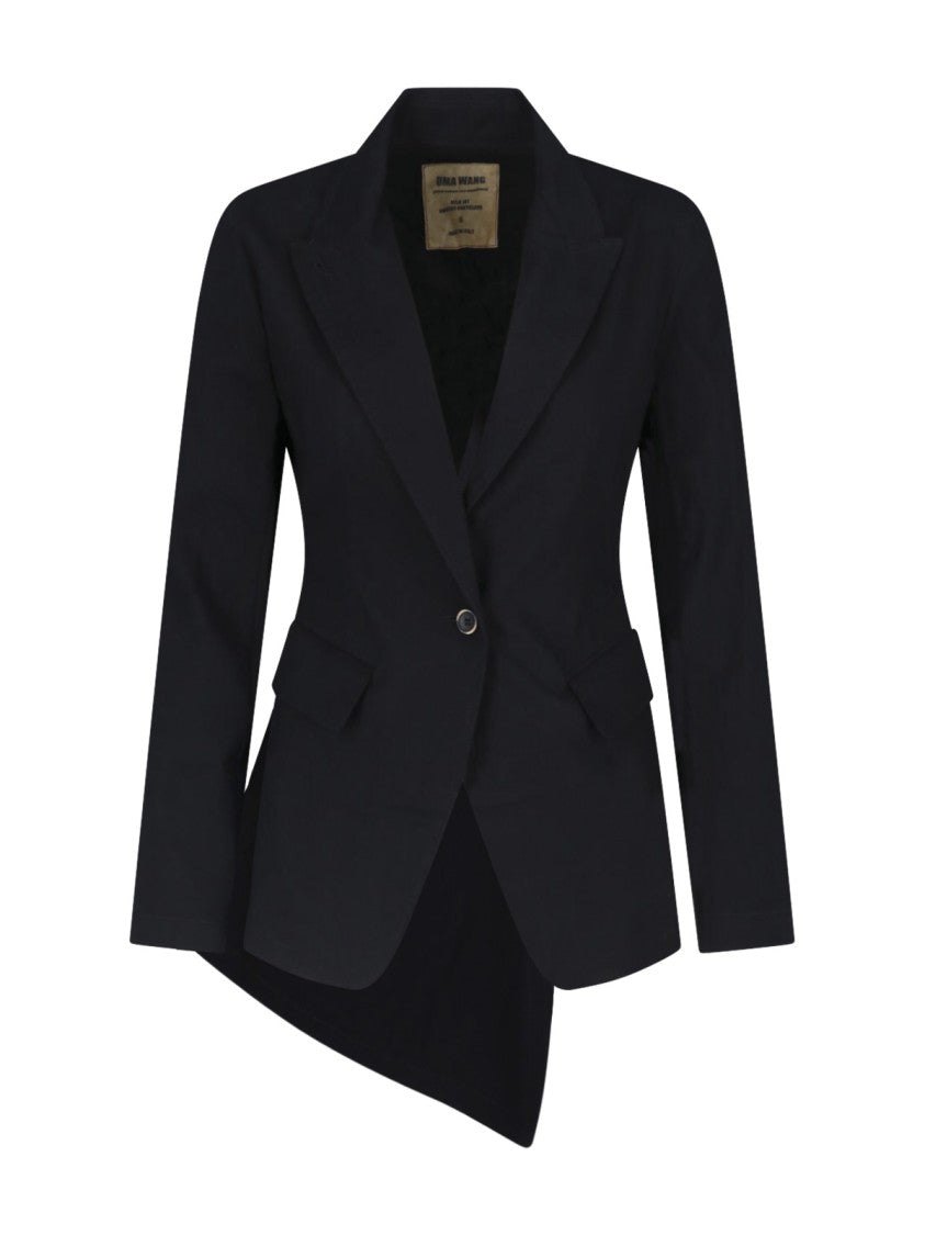 Uma Wang Black Asymmetrical Single-Breasted Linen Blazer