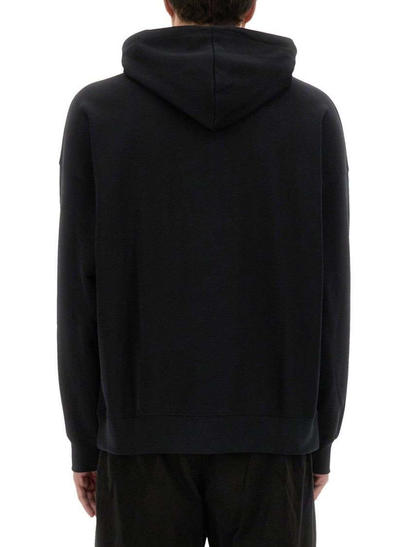 Msgm Black Hoodie With Spacious Hood And Graphic Logo