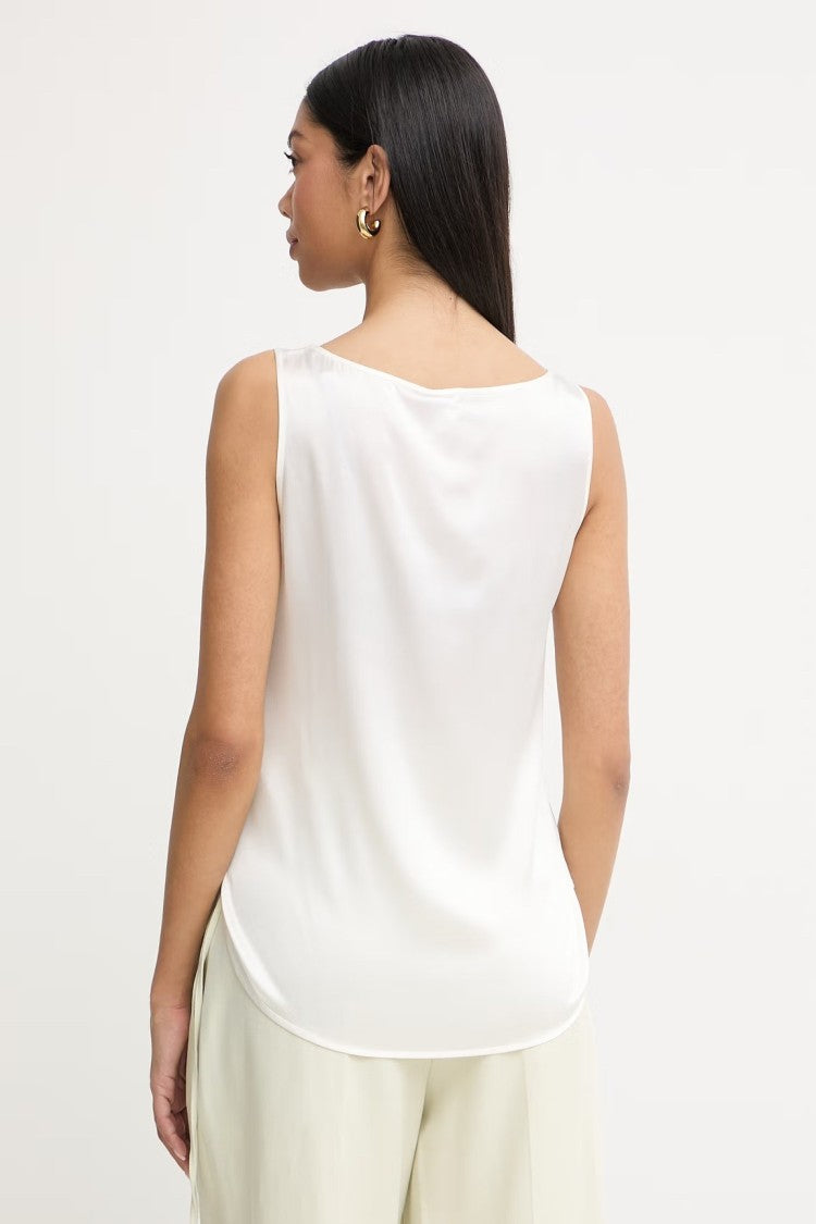 Max Mara Silky White Sleeveless Top With Classic Scoop Neckline