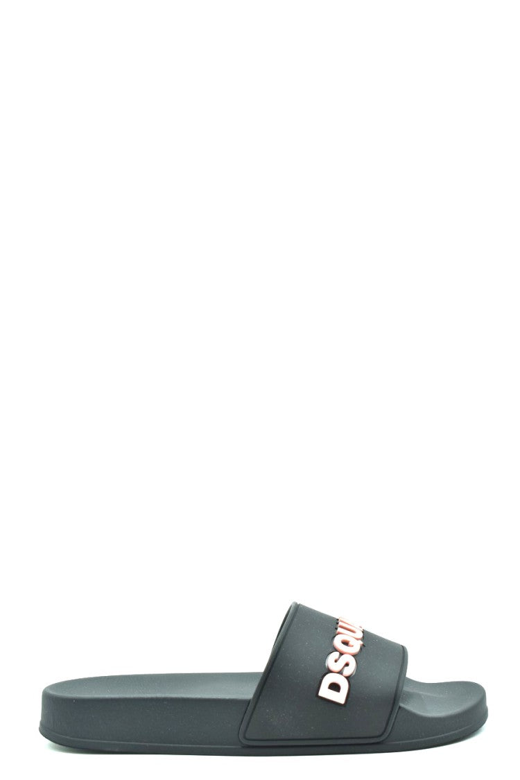 Dsquared2 Contemporary Black Slides Contrasting Raised Lettering