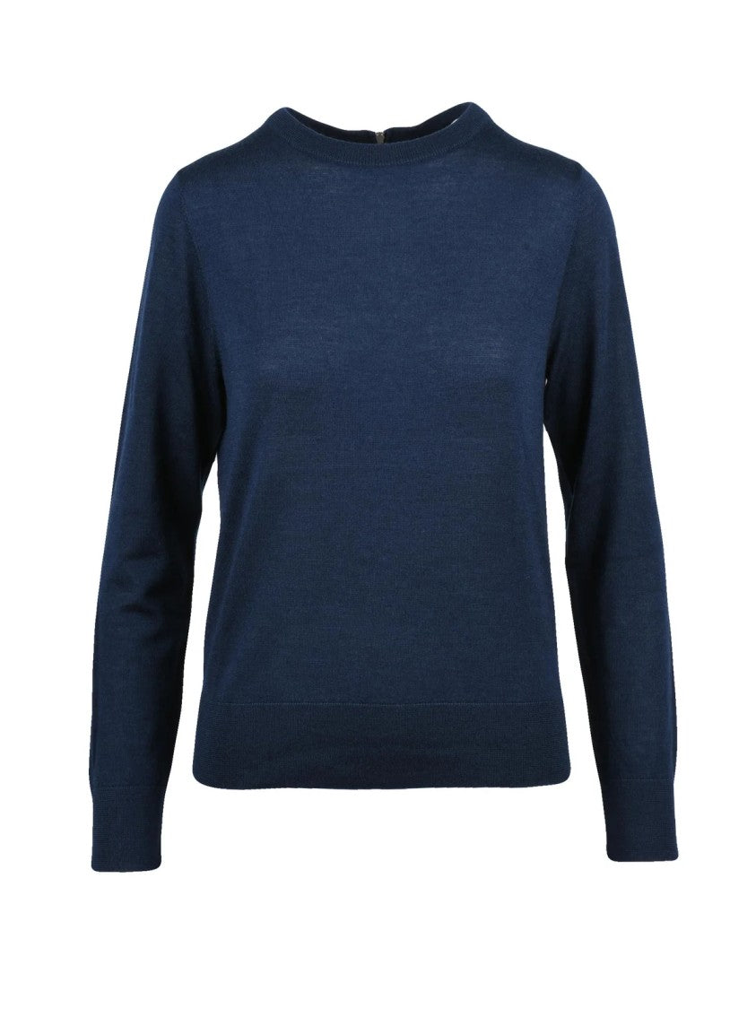 Beatrice.B Blue Back Zip Virgin Wool-Blend Crewneck Sweater