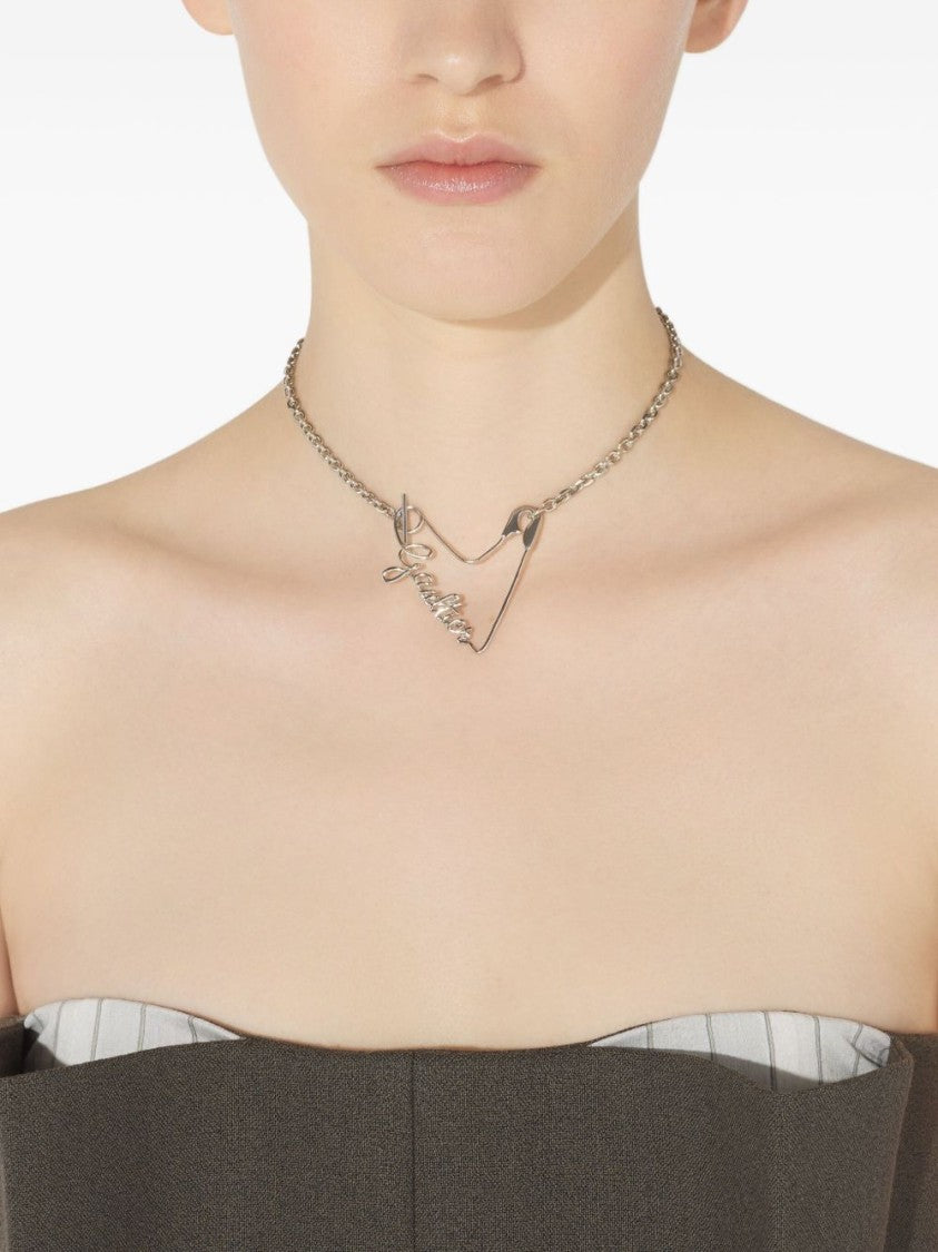 Jean Paul Gaultier Heart-Shaped Silver Tone Metal Chain Necklace