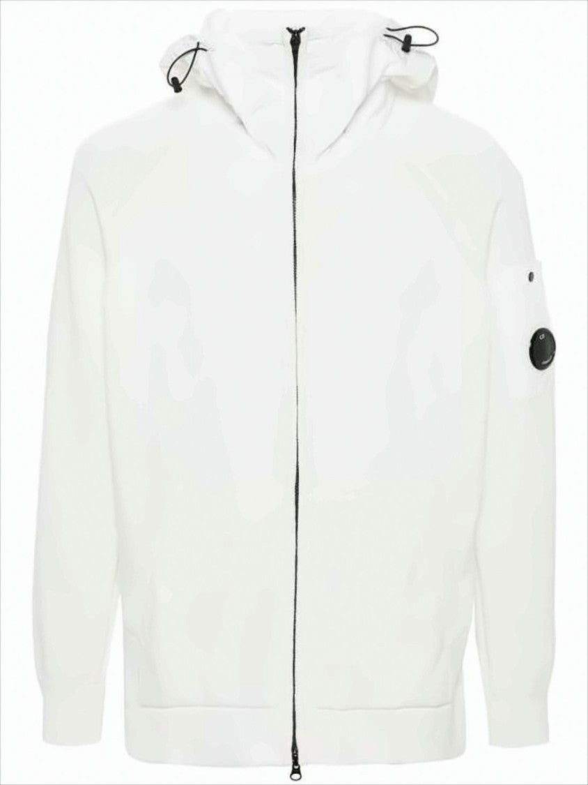 C.P. Company Minimalist White Casual Jacket With Hood And Logo Patch