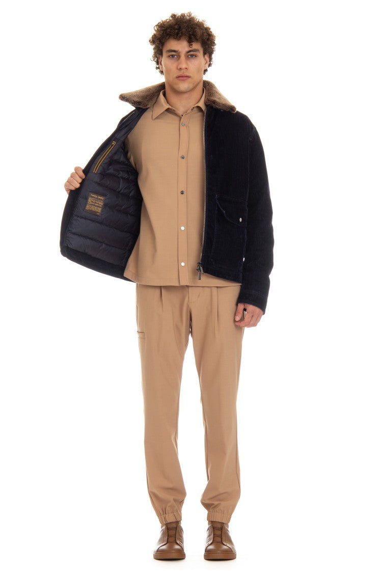 Moorer Flocked Denim Bomber Padded