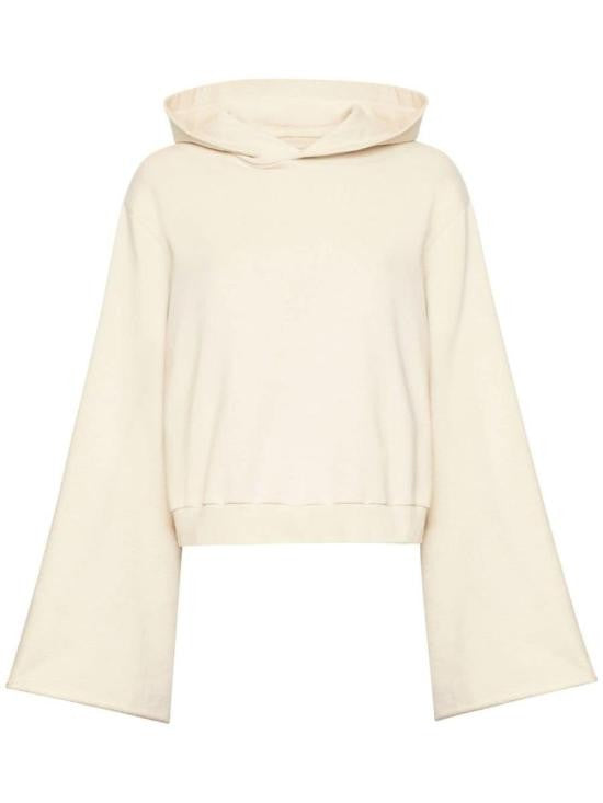 Mm6 By Maison Margiela Cropped Cotton Hoodie With Flared Sleeves And Relaxed Fit