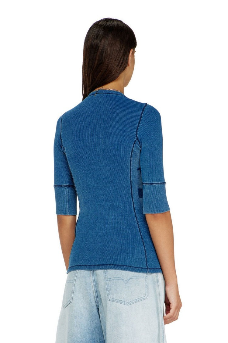 Diesel Blue Denim-Effect Patch Press-Stud Cotton-Blend Tunic