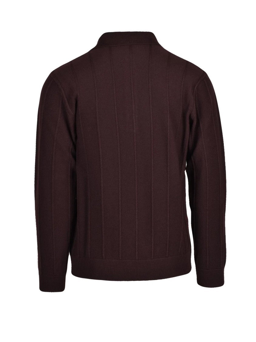 Amaranto Brown Wool Ribbed Knit Polo Shirt