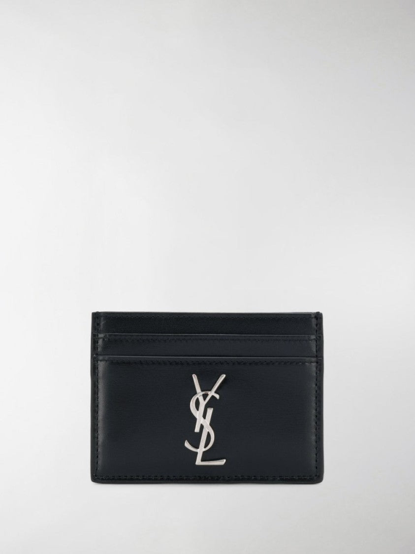 Saint Laurent Minimalist Black Calfskin Credit Cardholder With Logo Embellishment