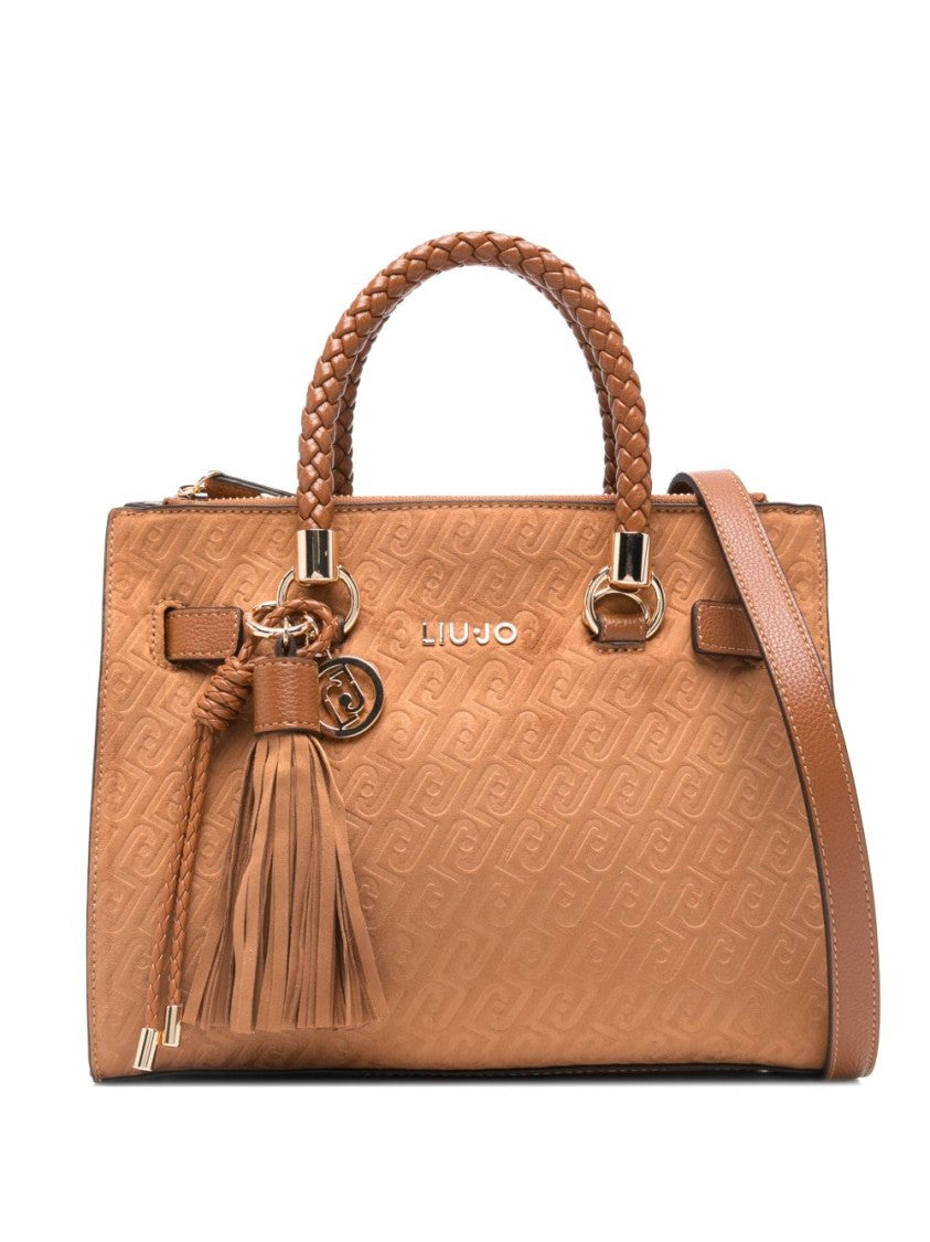 Liu Jo Brown All-Over Logo Braided Tote Bag