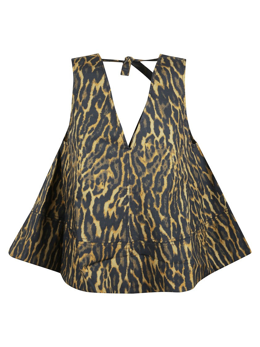 Ganni Multicolor Leopard Print Cotton Tank Top