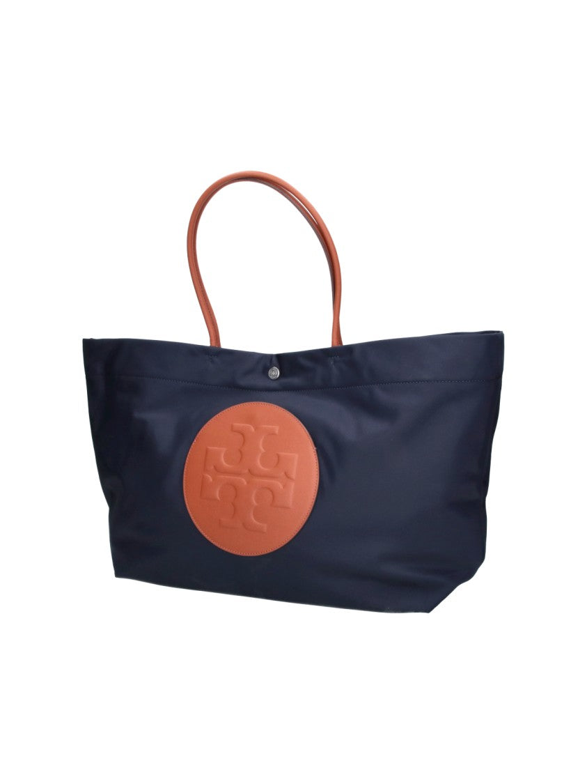 Tory Burch Navy Ella Twist Monogram Fabric Tote Bag