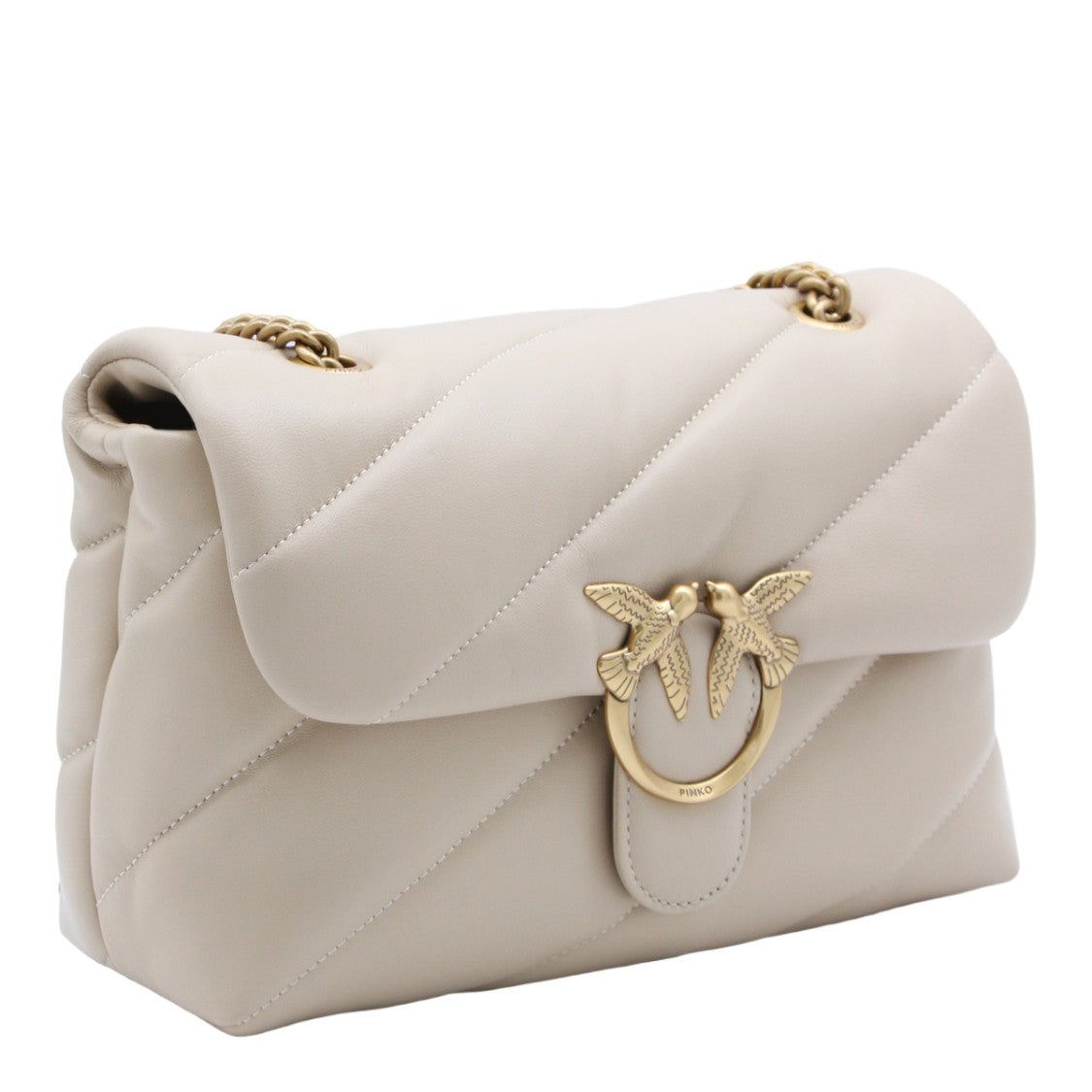 Pinko Quilted Beige Bag With Gold-Tone Clasp And Chain Strap