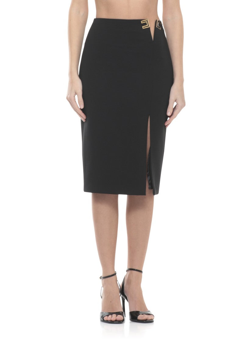 Elisabetta Franchi Fitted Midi Skirt With Side Zip And Metal Logo