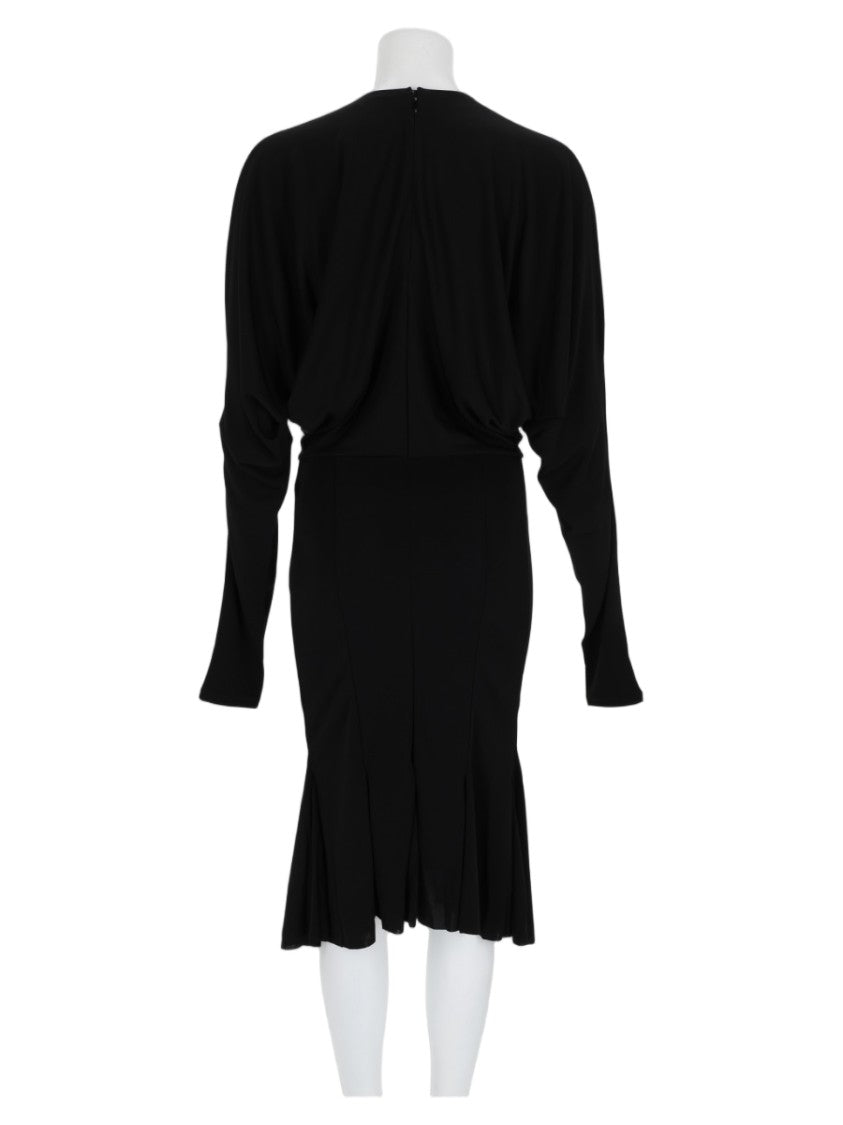 Jacquemus Black Long-Sleeved Pleated-Hem Viscose-Blend Midi Dress