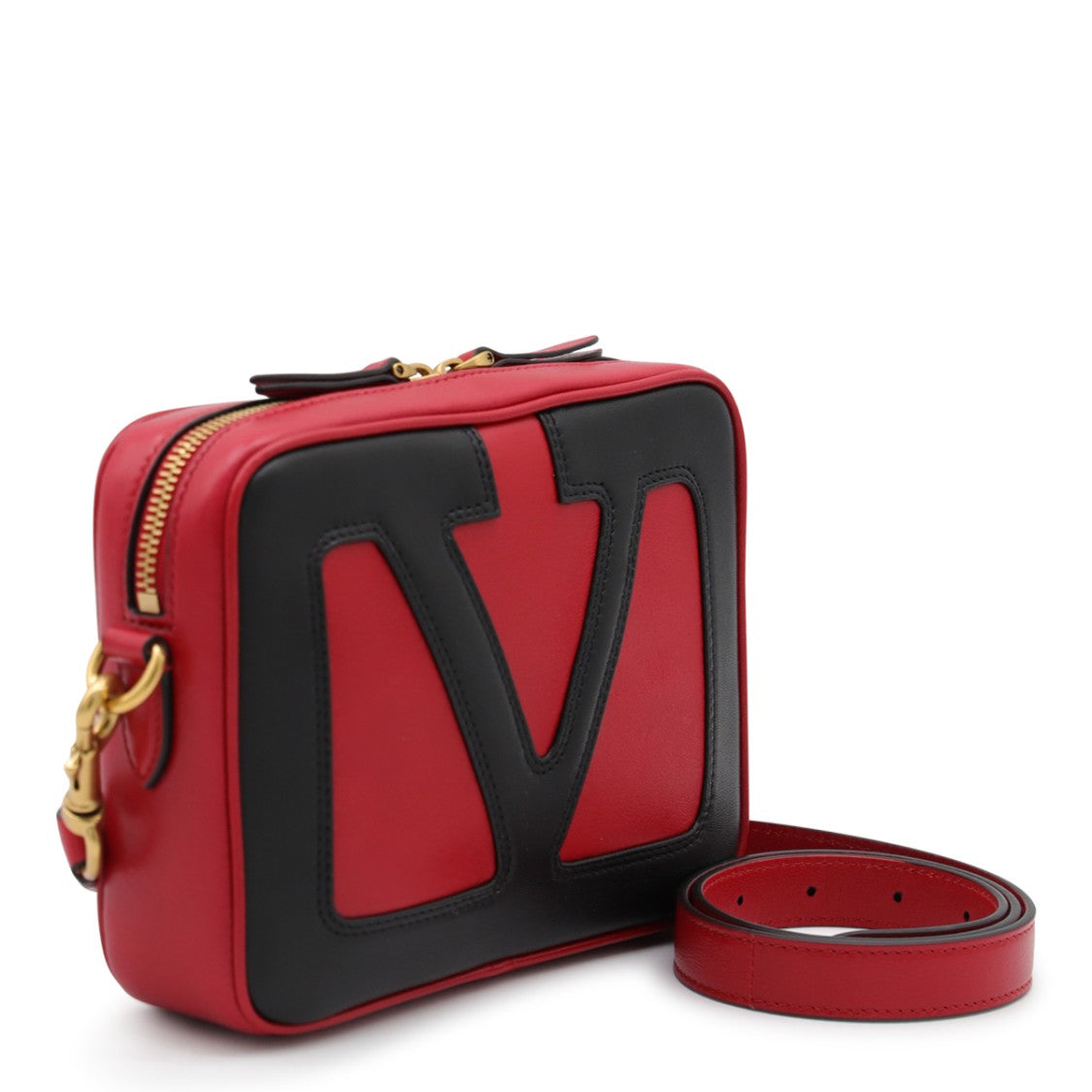 Valentino Garavani Red And Black Leather Crossbody Bag