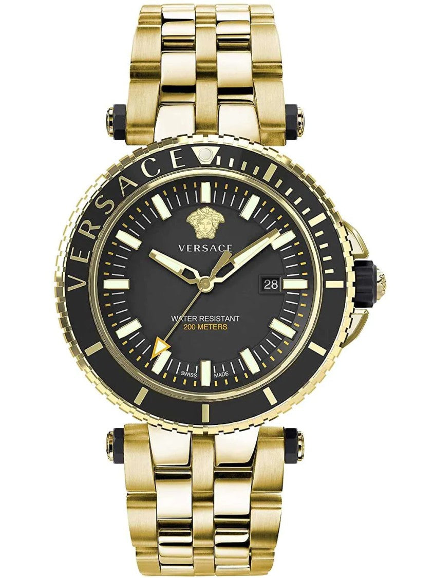 Versace V-Circle Analog Quartz Watch With Medusa Engraving And Steel Bracelet