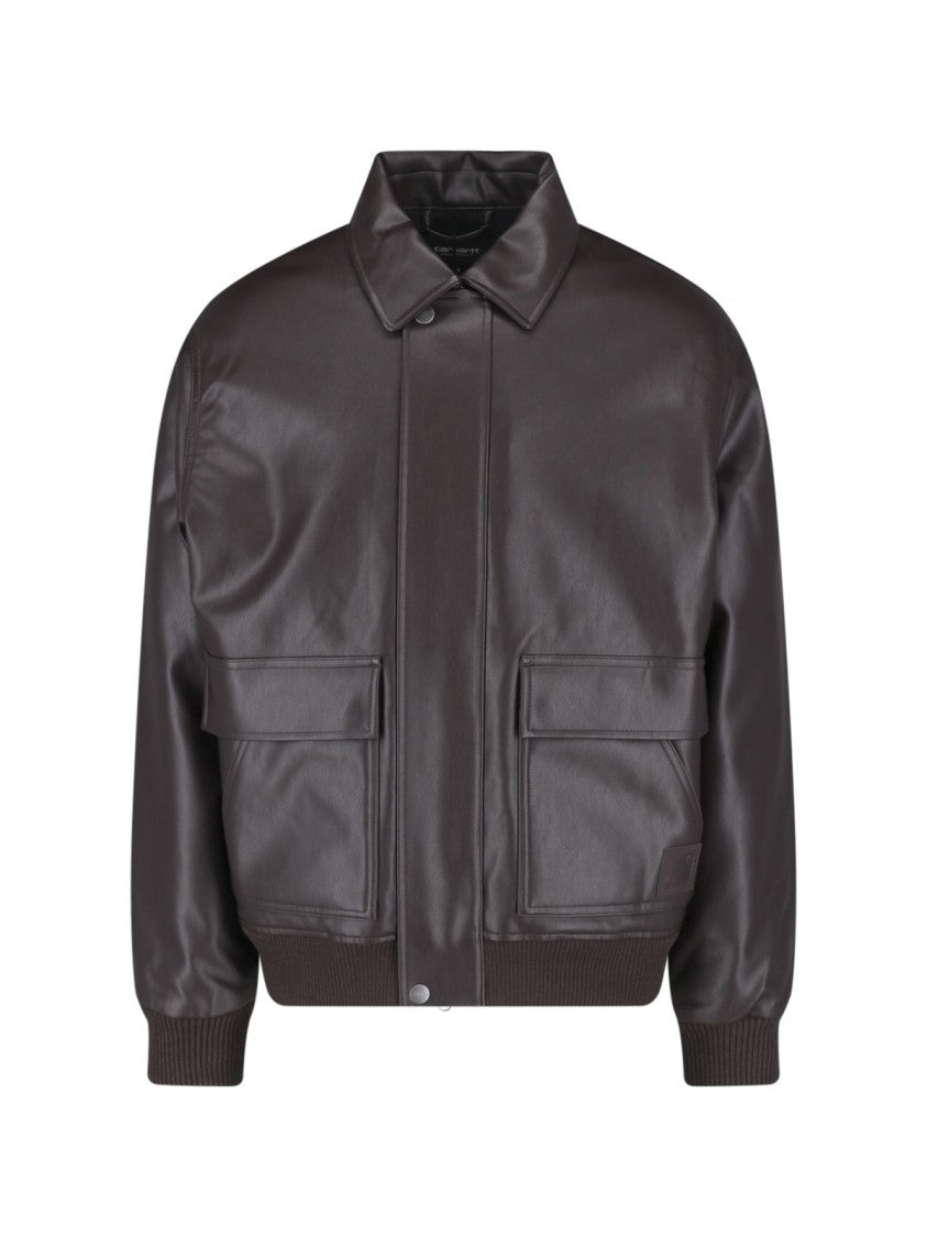 Carhartt Wip Brown Arizona Zip Faux Leather Jacket