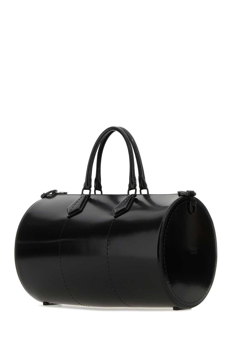 Max Mara Black Leather Brushedrolll Handbag