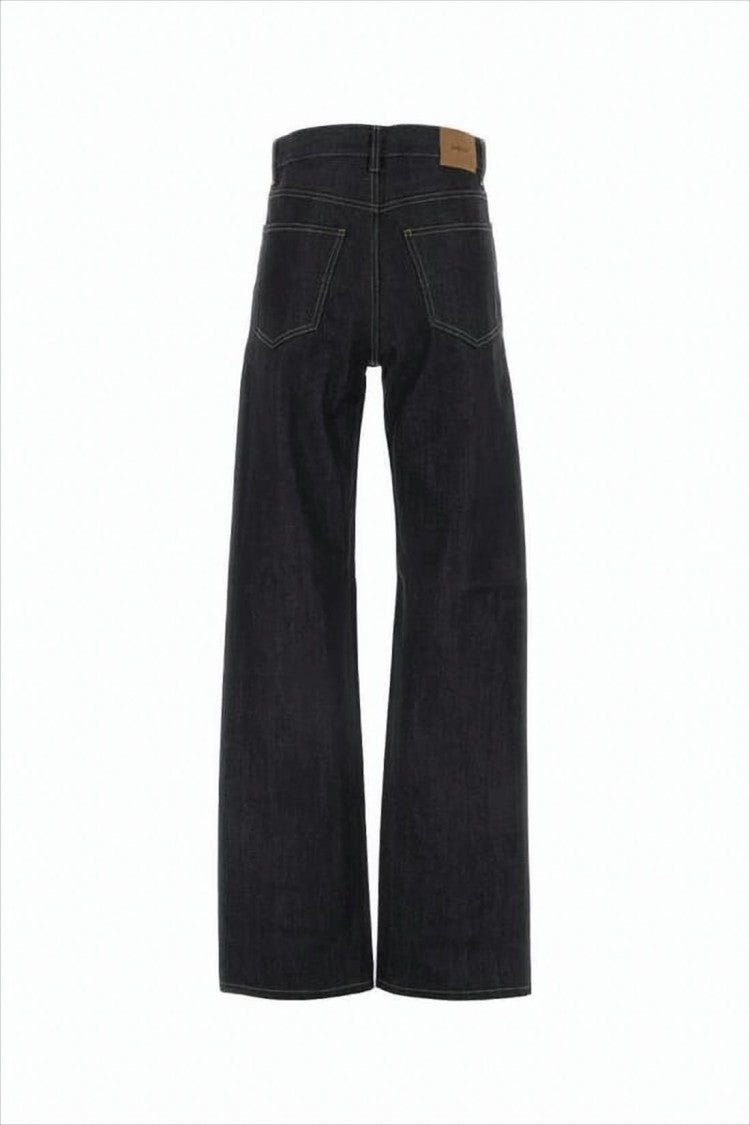 Saint Laurent Wide-Leg High-Waist Dark Indigo Denim Pants