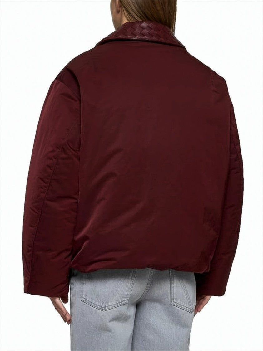 Bottega Veneta Boxy Cropped Jacket With Woven Textured Collar